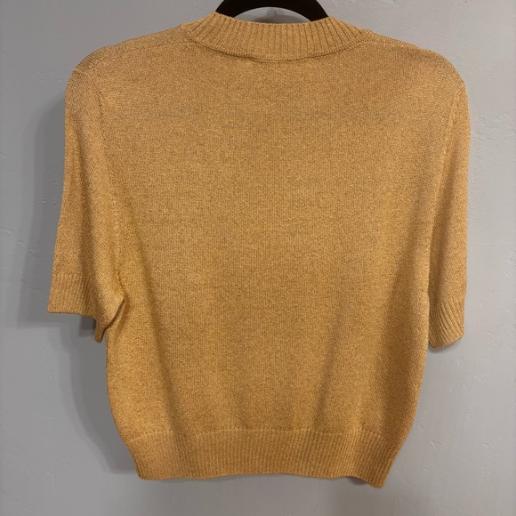 St. John Gold w Shimmer Knit Shirt Sleeve Sweater - Sz M EUC - Picture 2 of 6